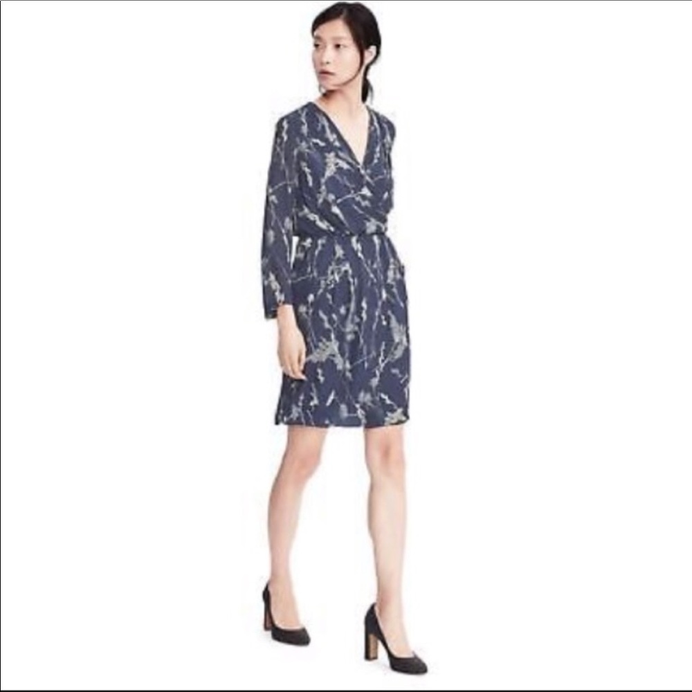 Banana Republic Blue floral faux wrap dress
